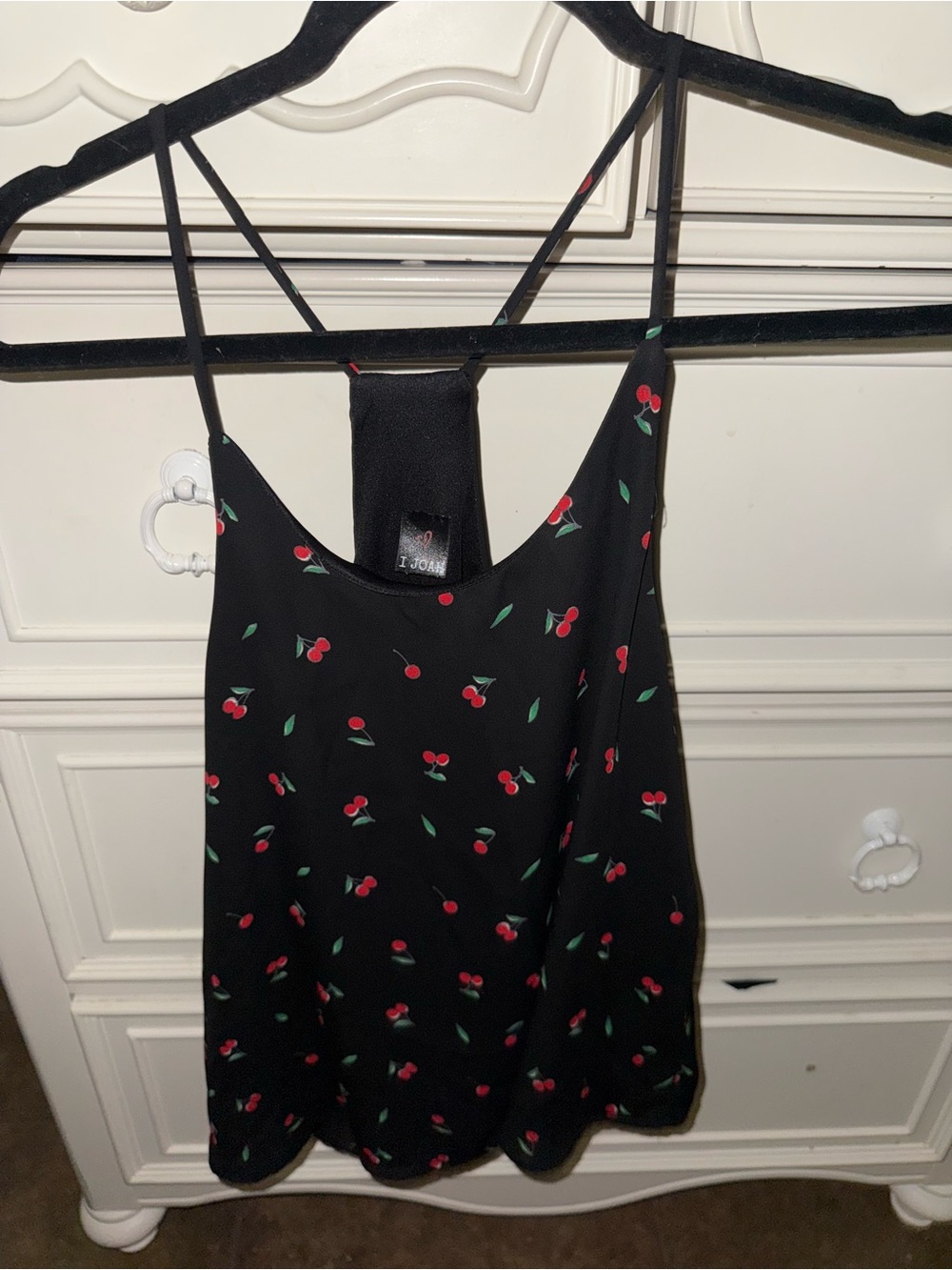 Black Cherry Print Satin Cami Tank Top